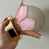 Vintage pink mother-of-pearl wall lamp with frosted glass globe
