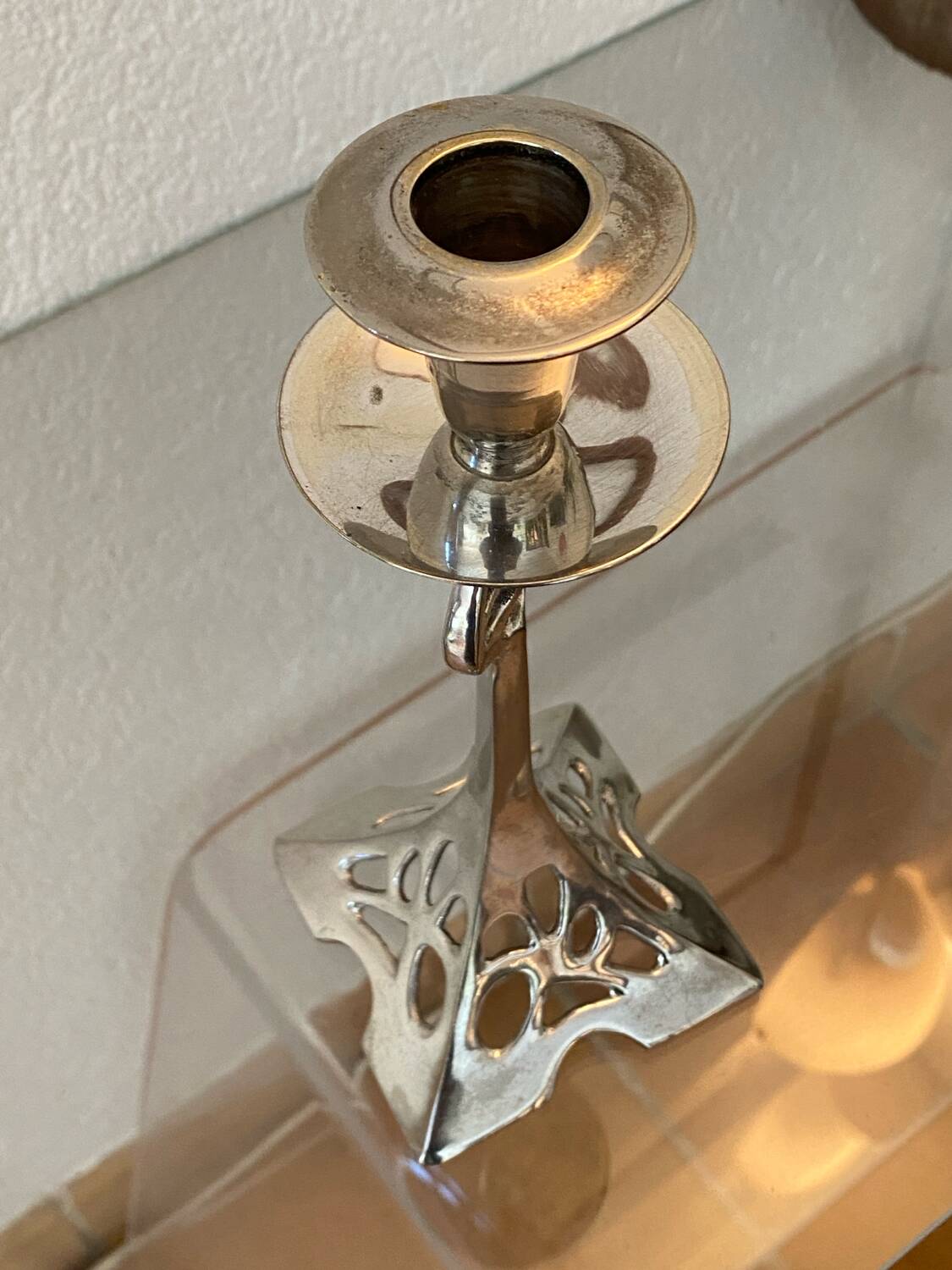Pair of Art Nouveau style silver-plated metal candlesticks