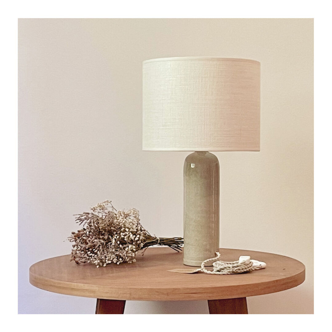 Stoneware and linen lamp