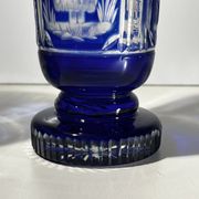 Bohemian crystal, set of 2 cobalt blue cut double glasses, ca 1900