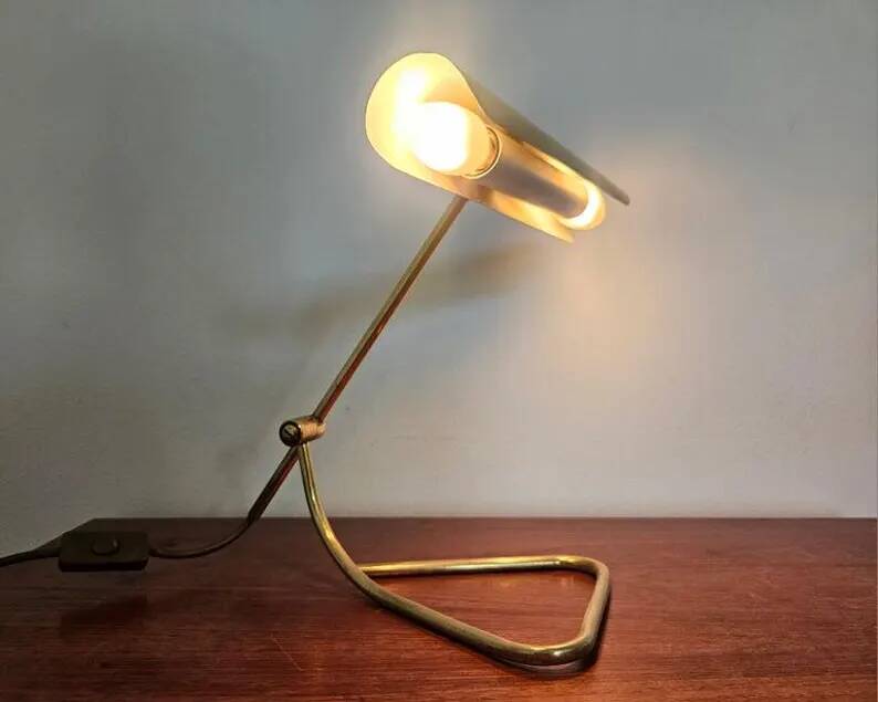 Rare Midcentury Brass Table or Desk Lamp OMI, Office or Bank, Germany, 1970s