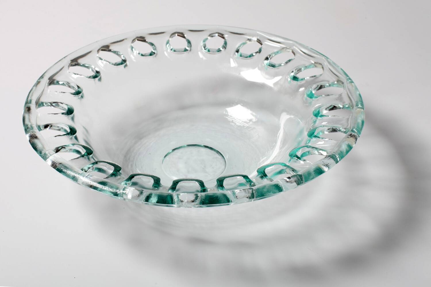 Vintage Georgia Green Recycled Glass Fruit Bowl / Cutout Platter / Spain