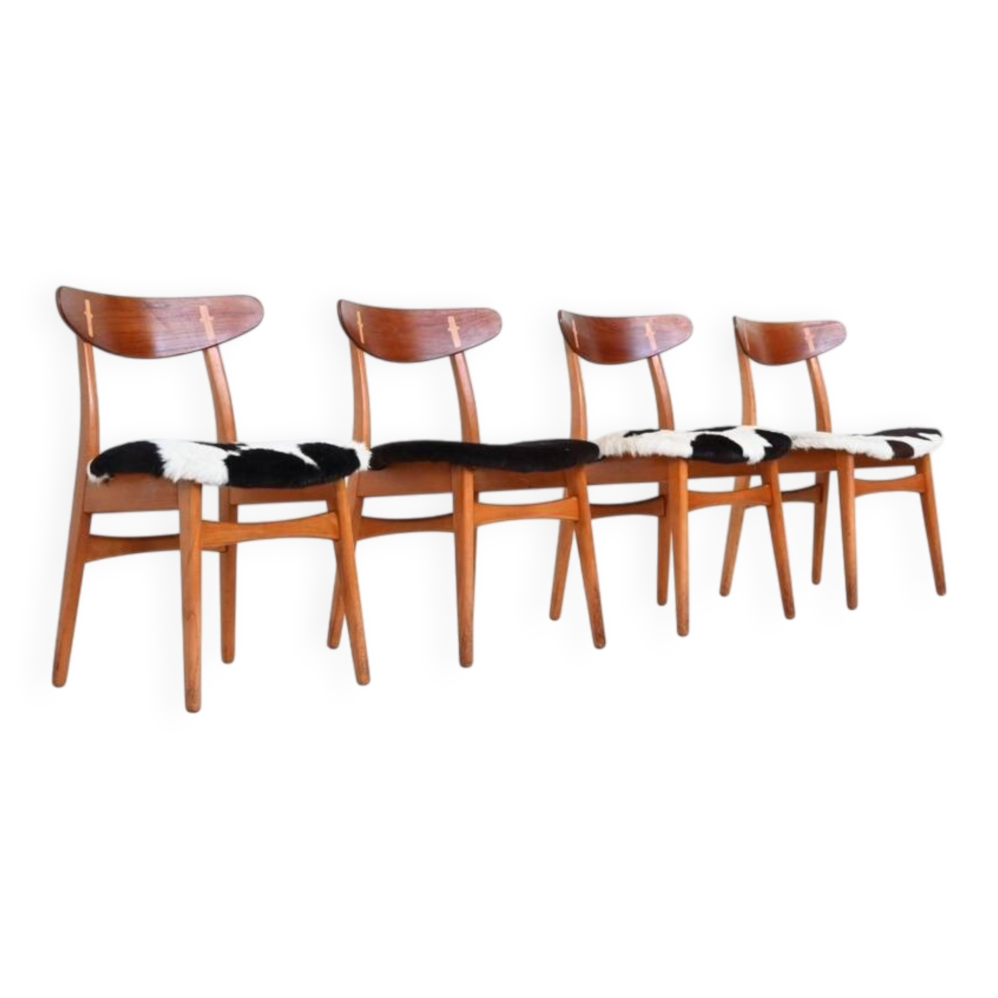 Hans Wegner model CH30 dining chairs in cowskin Carl Hansen Denmark 1952