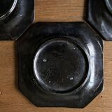 Set of 3 octagonal glazed earthenware plates with Biot pearls 1950