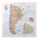 Old map South America Argentina Chile Uruguay 43x43cm from 1950