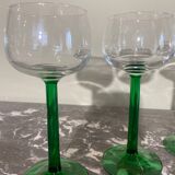 4 green stemmed glasses
