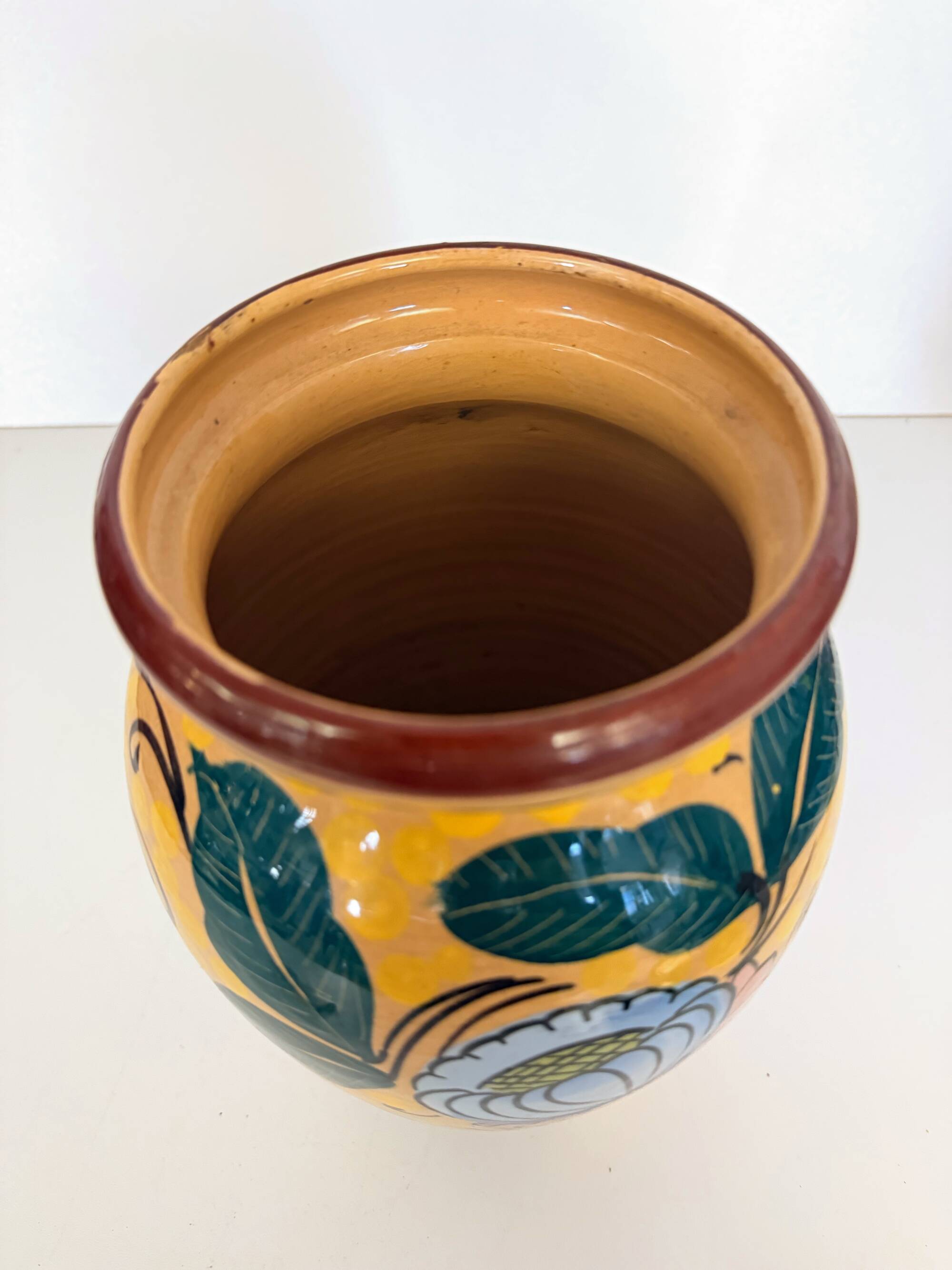 Art Deco Yellow Glazed Earthenware Vase with Futurist Floral Motifs, Italy