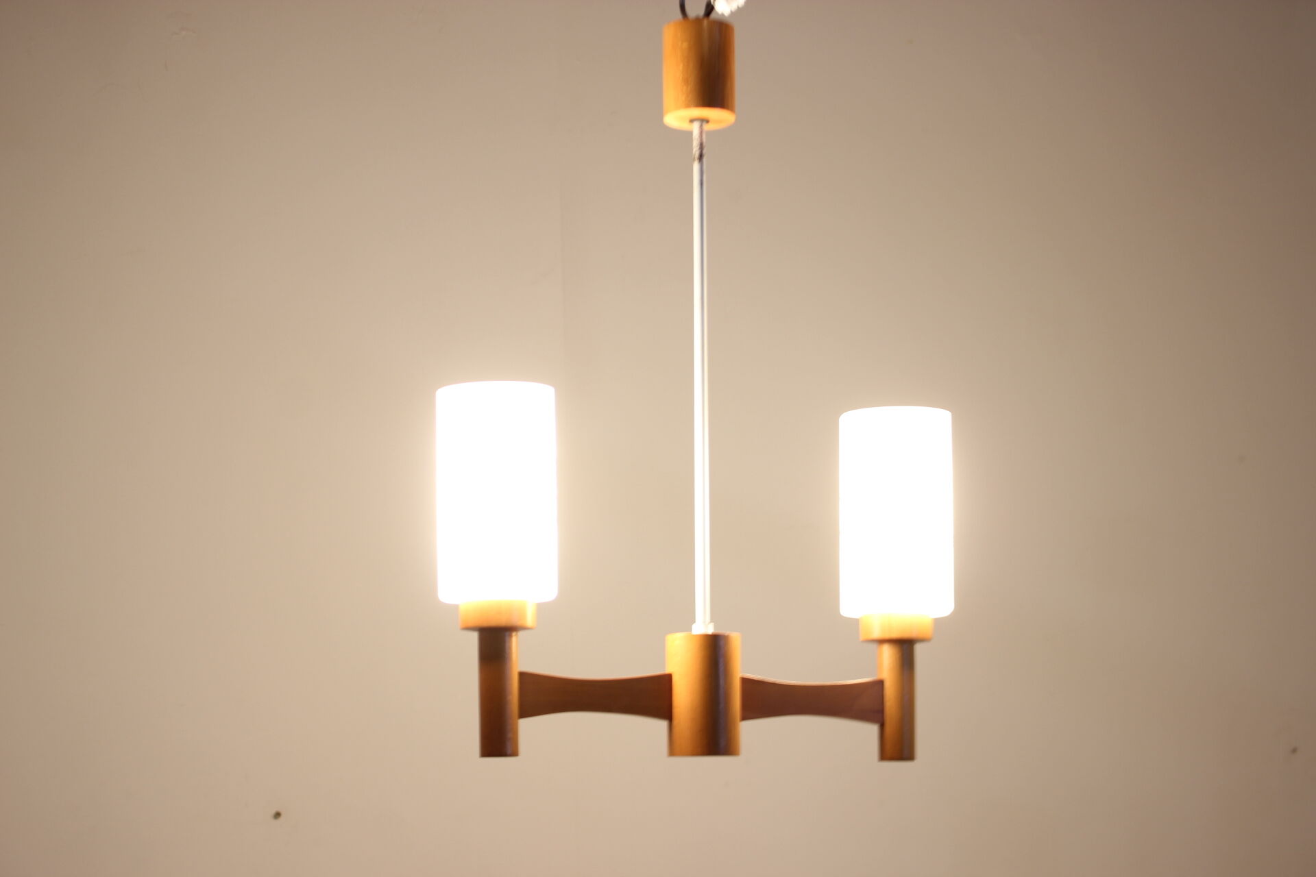 1980s wood and glass pendant light, Czechoslovakia