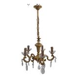 Solid bronze chandelier with crystal pendants and bobeches - Lucien GAU