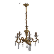 Solid bronze chandelier with crystal pendants and candle holders - Lucien GAU