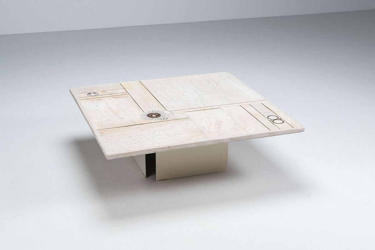 Brutalist white square coffee table artwork The Netherlands 1970
