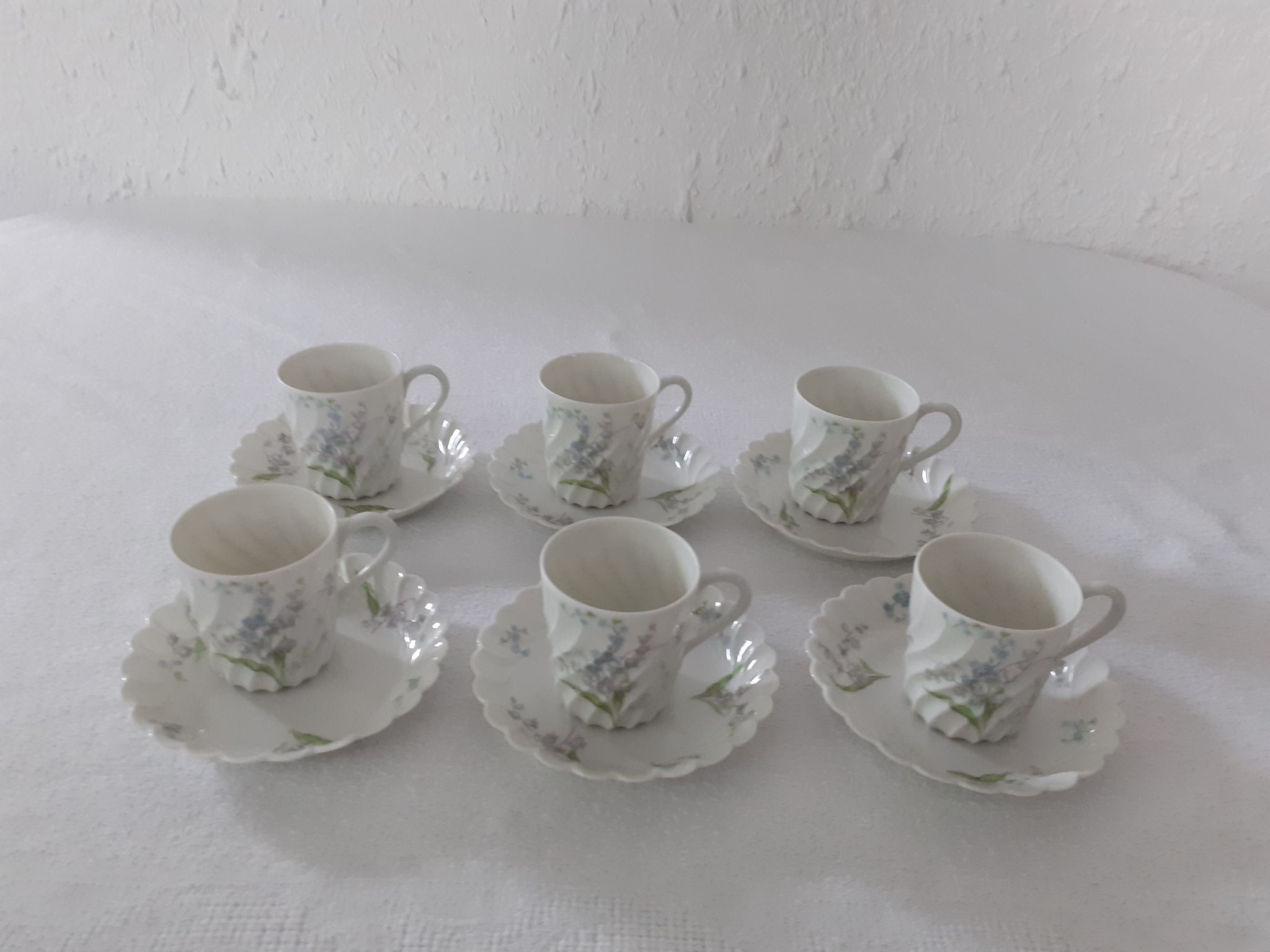 6 cups mocha Haviland model torso margaux blue flowers Limoges France