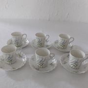 6 cups mocha Haviland model torso margaux blue flowers Limoges France
