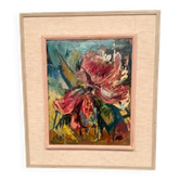 Original Swedish Oil on Panel – "Pink Flower" by Owe Wessbohn – Signed – Vintage and Framed – 69 × 51 cm (27.2" × 20.1")