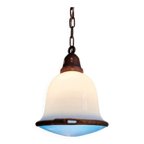 Suspension Bauhaus en opaline blanche et verre satiné bleu, années 1920