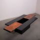 Table basse bar dissimulée, laque brillante et placage en loupe, vers 1980