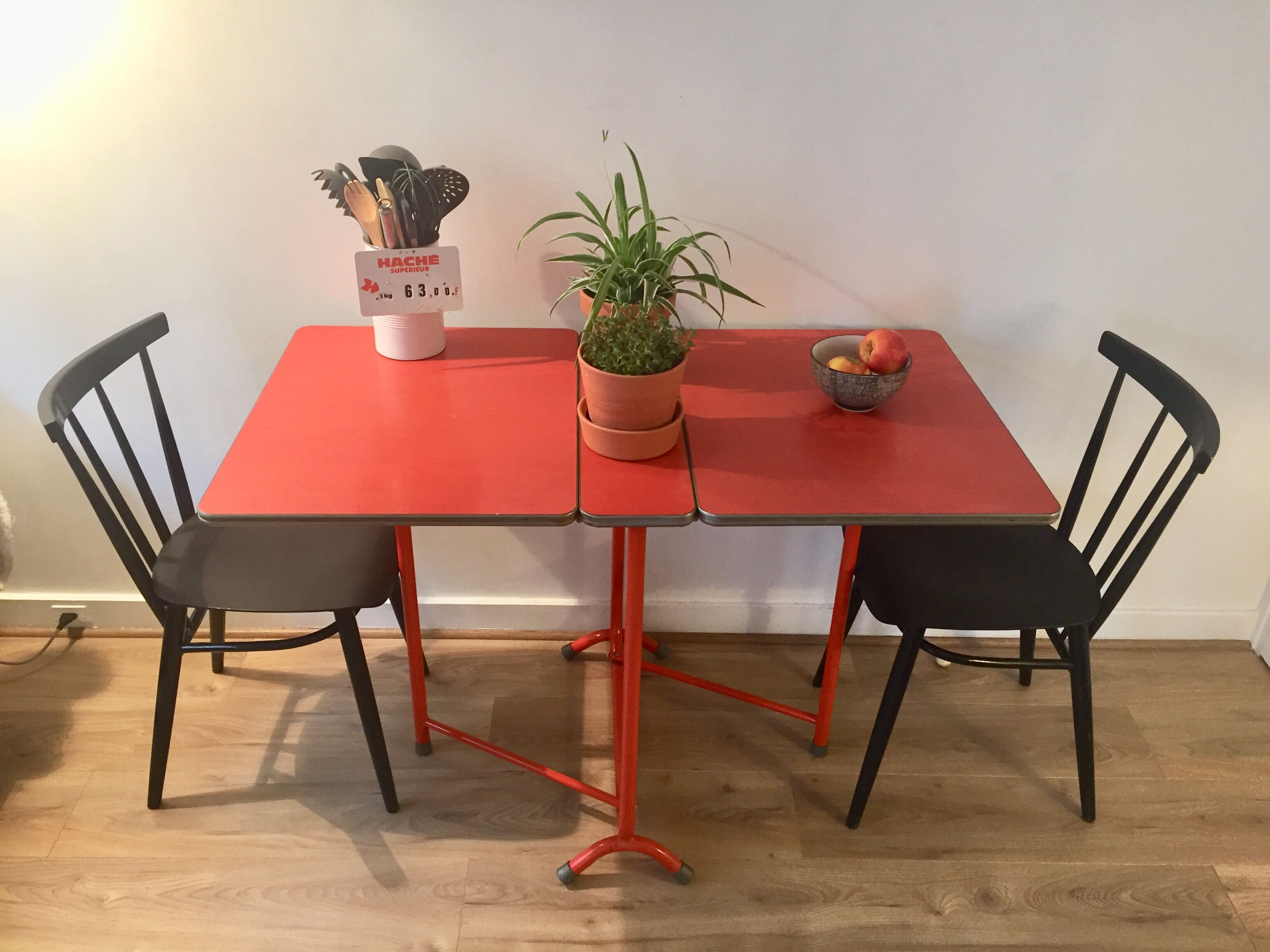 Table pliante pliable formica orange vintage