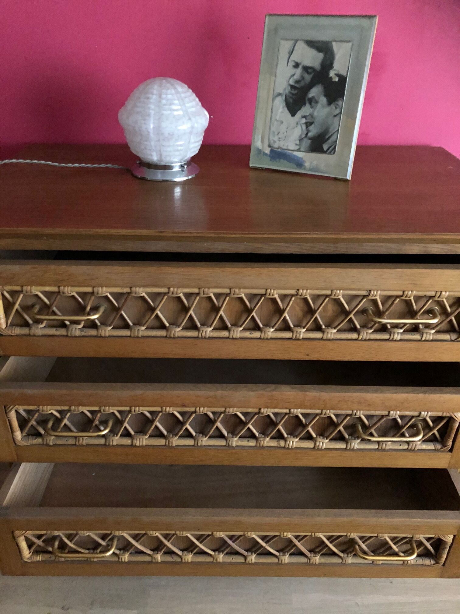 60s rattan and compass feet dresser