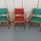 Lot 5 armchairs bridge skai and wood - red green