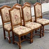 6 Louis XIII chairs in solid wood with floral fabric from the 20th century.