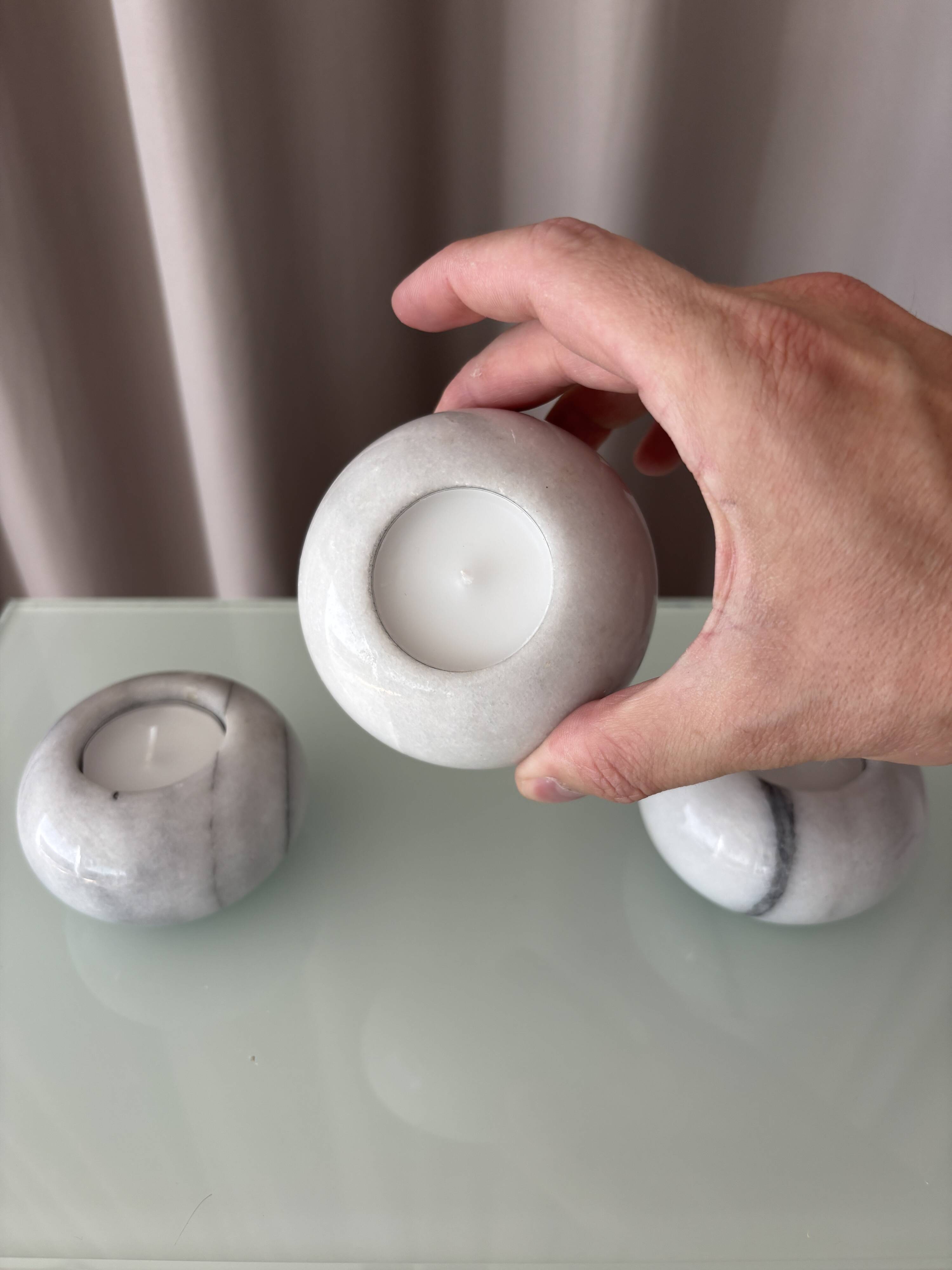 Set of 3 White Marble Tea Light Holders – Minimalist Scandinavian Style