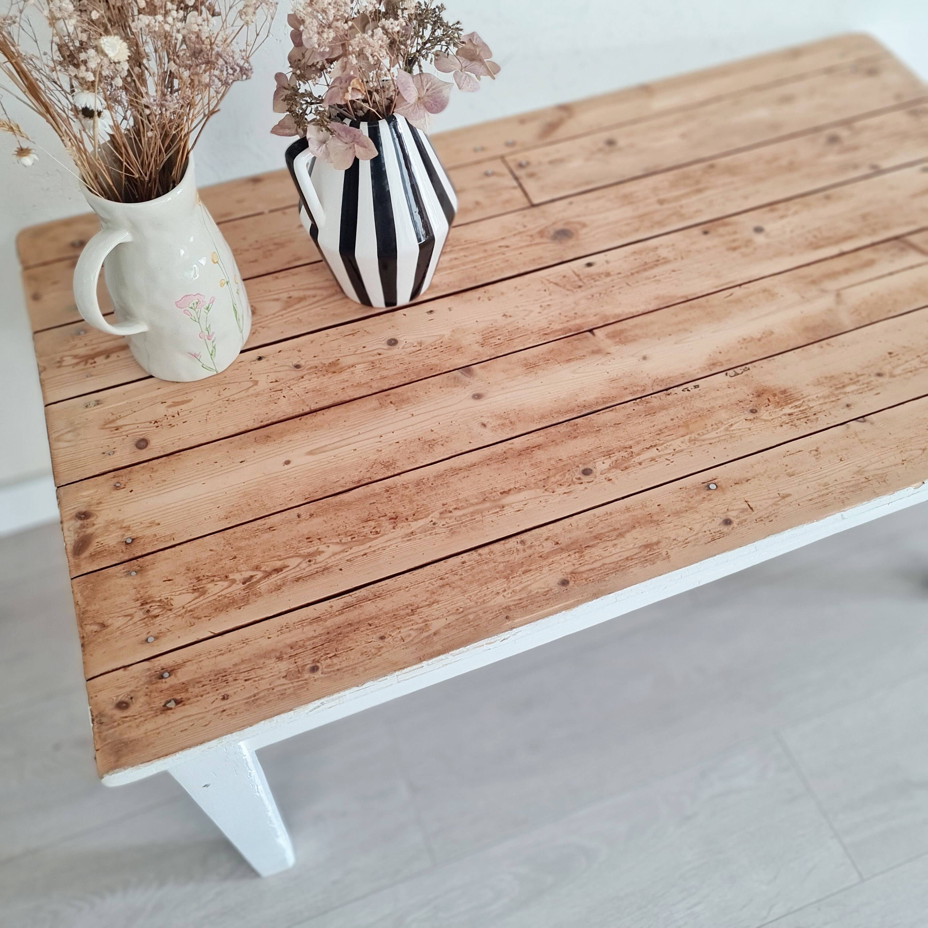 Low wooden farm table