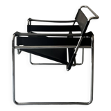 Wassily tubular armchair in chrome & black leather, designed by Marcel Breuer in 1970.