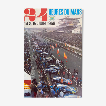 Affiche originale 24 Heures du Mans par Andre Delourmel 1969 - Petit Format - On linen