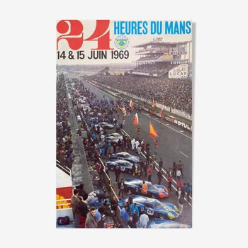Original poster 24 Hours of Le Mans by Andre Delourmel 1969 - Small Format - On linen