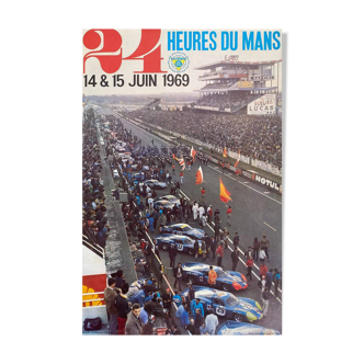 Affiche originale 24 Heures du Mans par Andre Delourmel 1969 - Petit Format - On linen