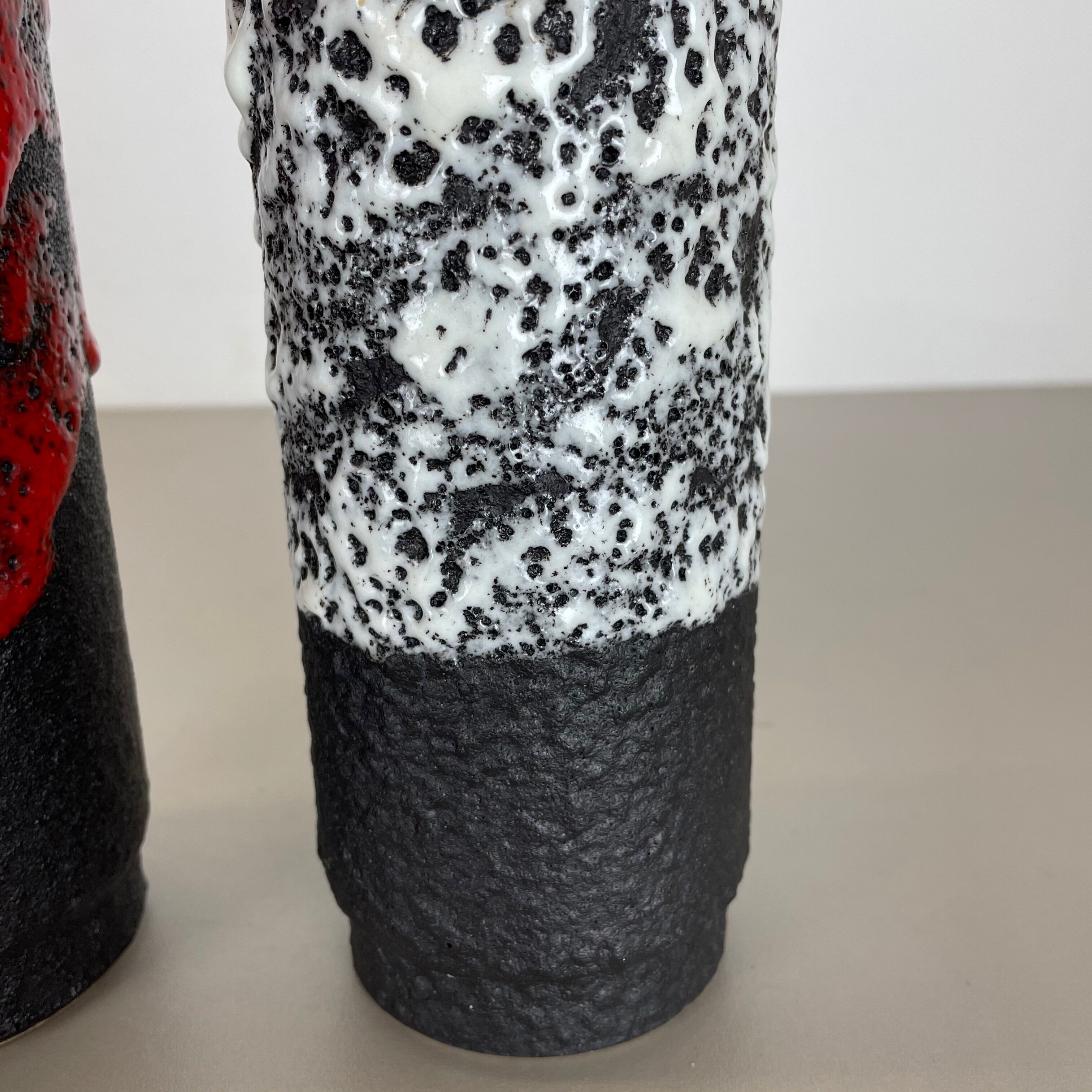 Set of Two Pottery Fat Lava Vases "Black-red-white" by Jopeko, Germany, 1970s