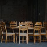 Set of 8 oak chairs with jute fabric, Henning Kjærnulf, mid-century Danish, 1960s.