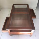 Coffee table with cherry drawers and beveled glass