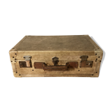Vintage parchment beige and leather suitcase