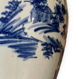 Cache pot vietnamien en porcelaine blanche et bleue