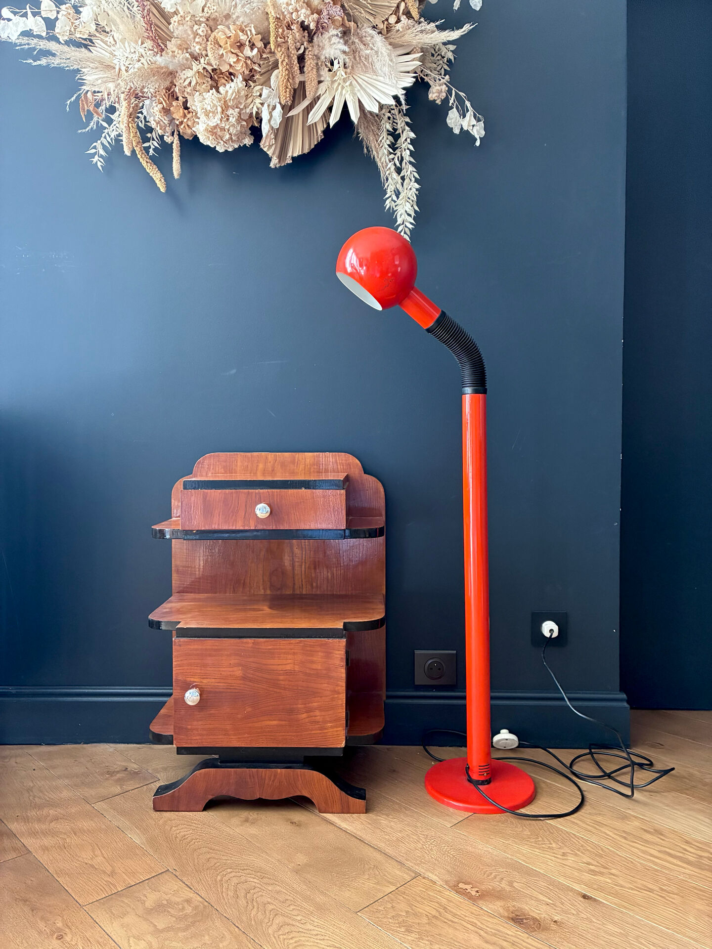 1970s orange lacquered metal floor lamp.