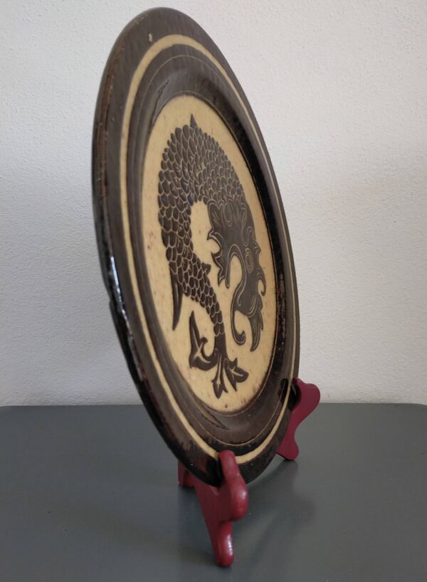 Plat vintage en terre cuite vernissée Dauphiné signé A.M.F.