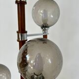 Old Scandinavian design wooden floor lamp from the 60s with 6 vintage lights