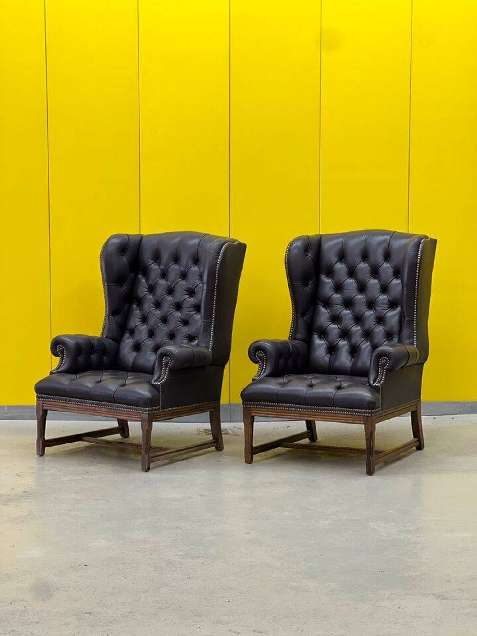 Vintage Tufted Leather Chesterfield Style Wing Back Chair (Price is For One Chair)