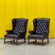 Chaise à dossier à oreilles de style Chesterfield en cuir capitonné vintage (le prix est pour une chaise)