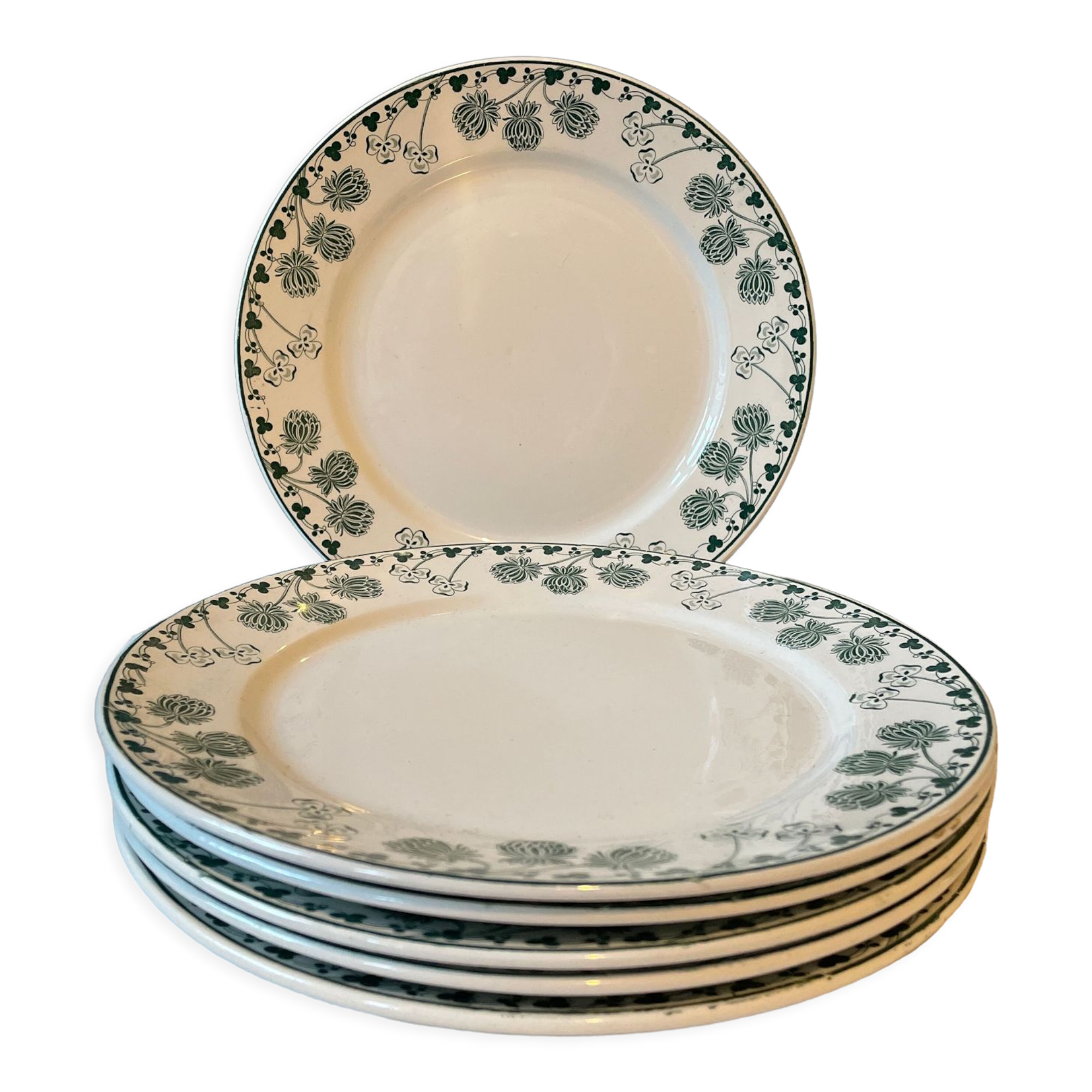 Set of 6 flat plates XIXth Boch Frères Keramis, "Trifolium"
