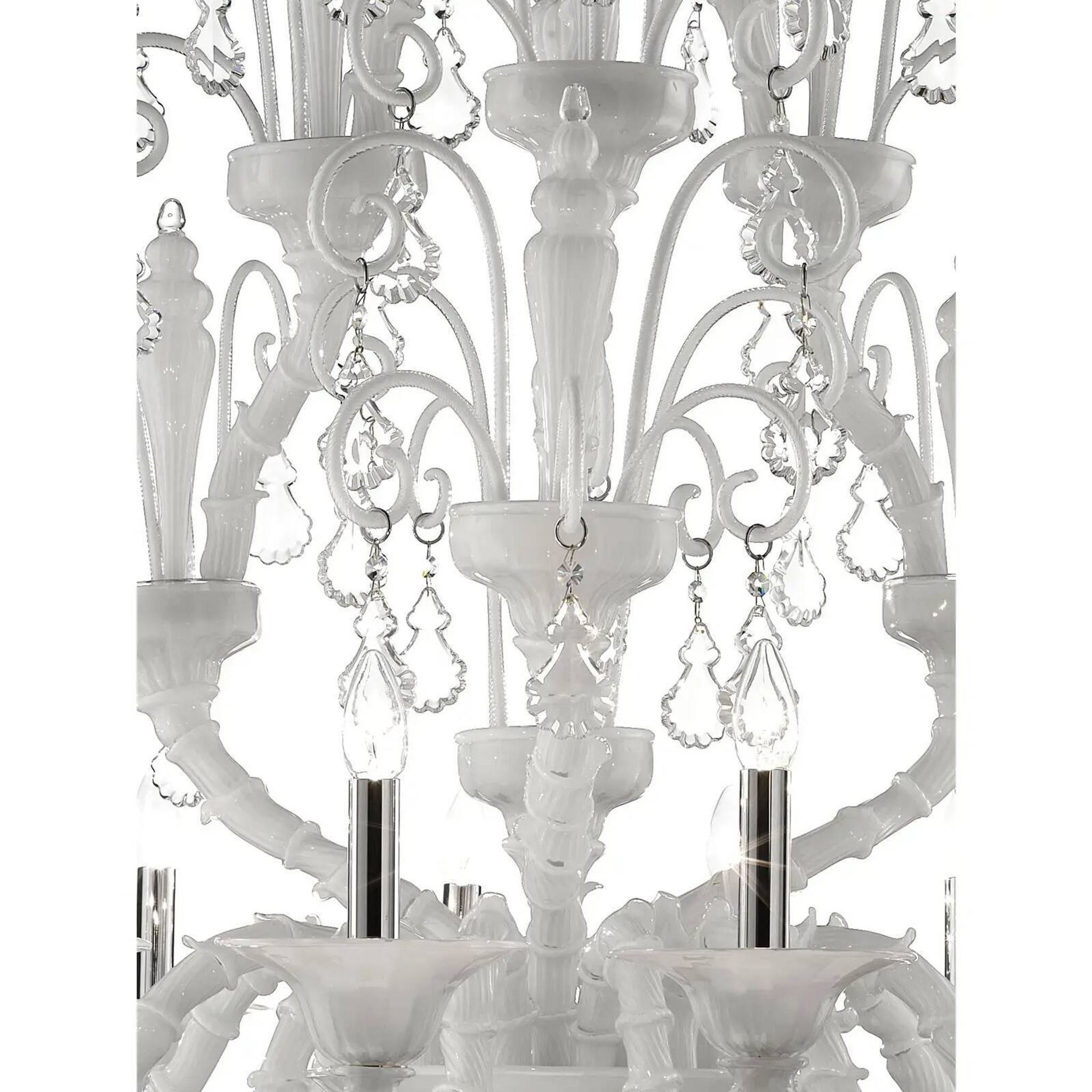 Handcrafted Modern White Ca’ Rezzonico Chandelier With Curled Murano Glass