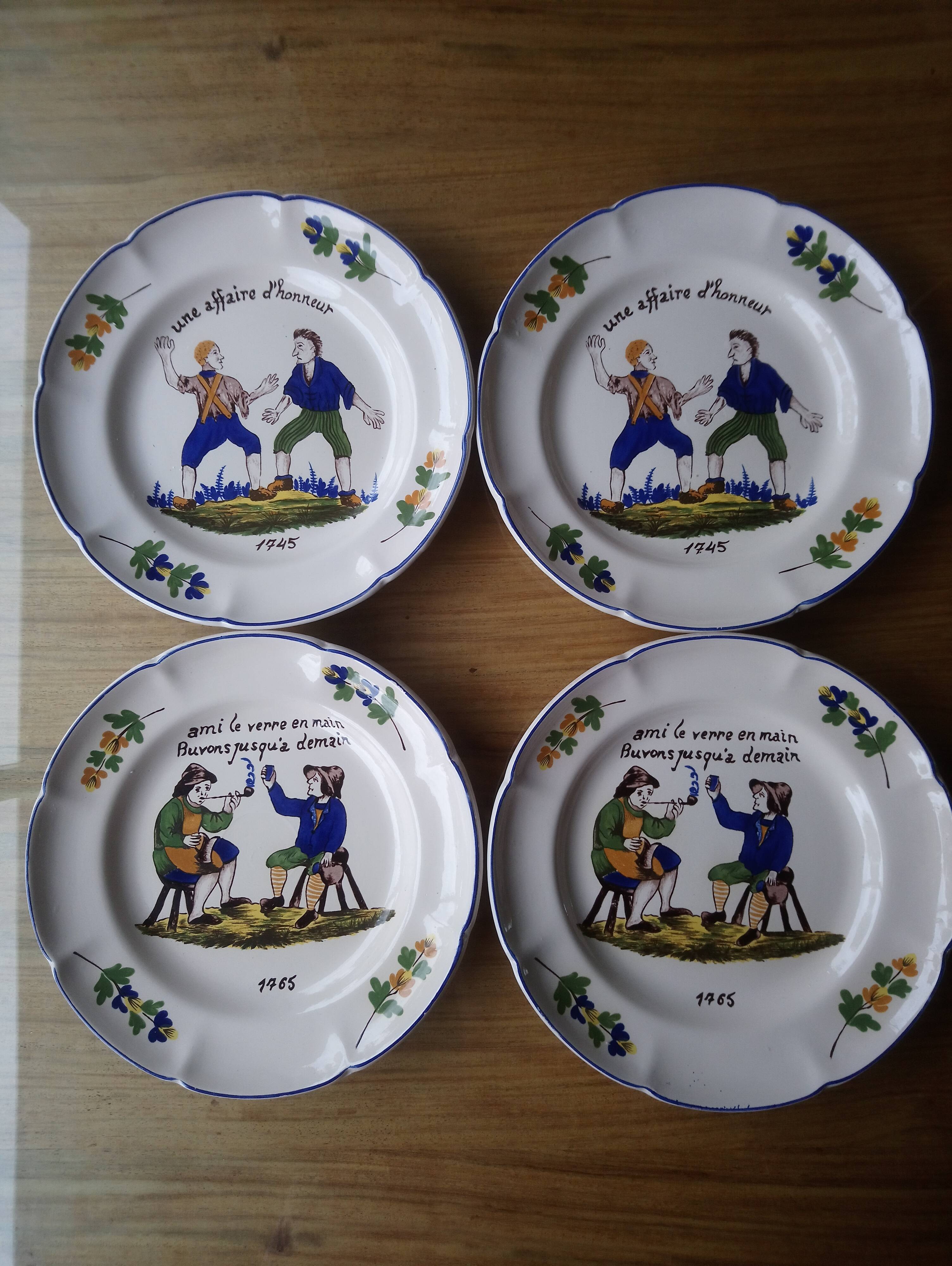 Set of 4 speaking plates in Saint Clement porcelain