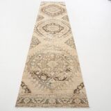 3x13 Persian Cream & Brown Oriental Vintage Runner Rug, 91x392Cm