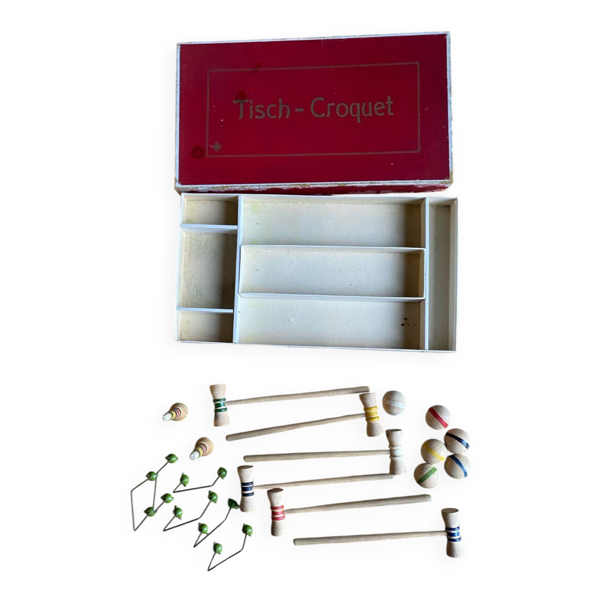 Antique wooden table croquet set