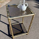 Square faux bamboo pedestal table in gold-plated brass and glass