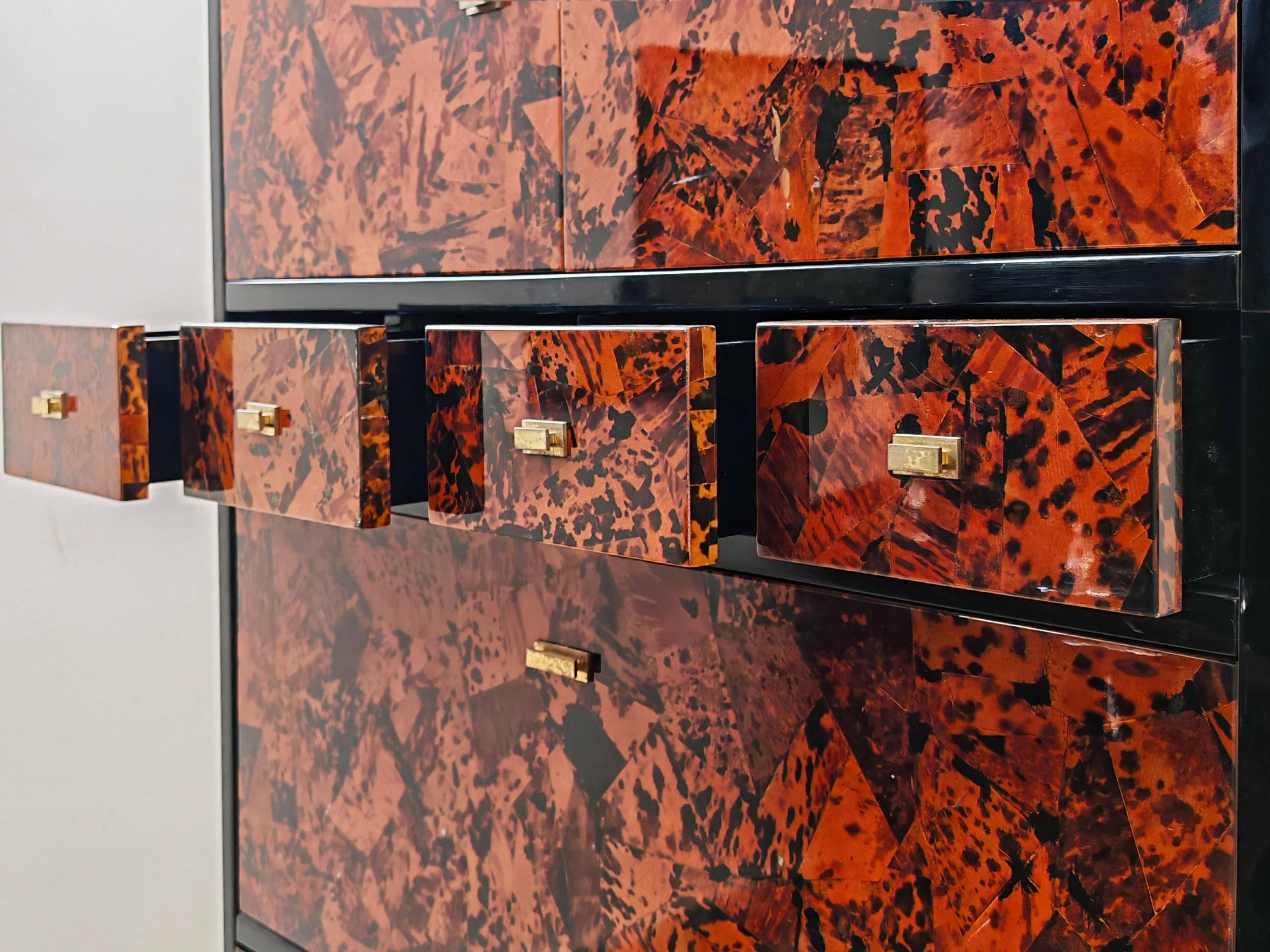 Mid Century Tall Boy or Secretary in tortoiseshell and lacquer by Ottini