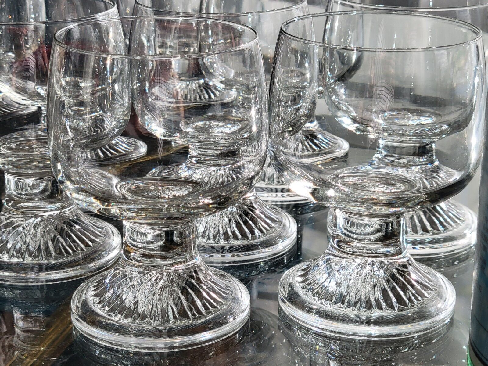 10 vintage stemmed glasses in molded glass