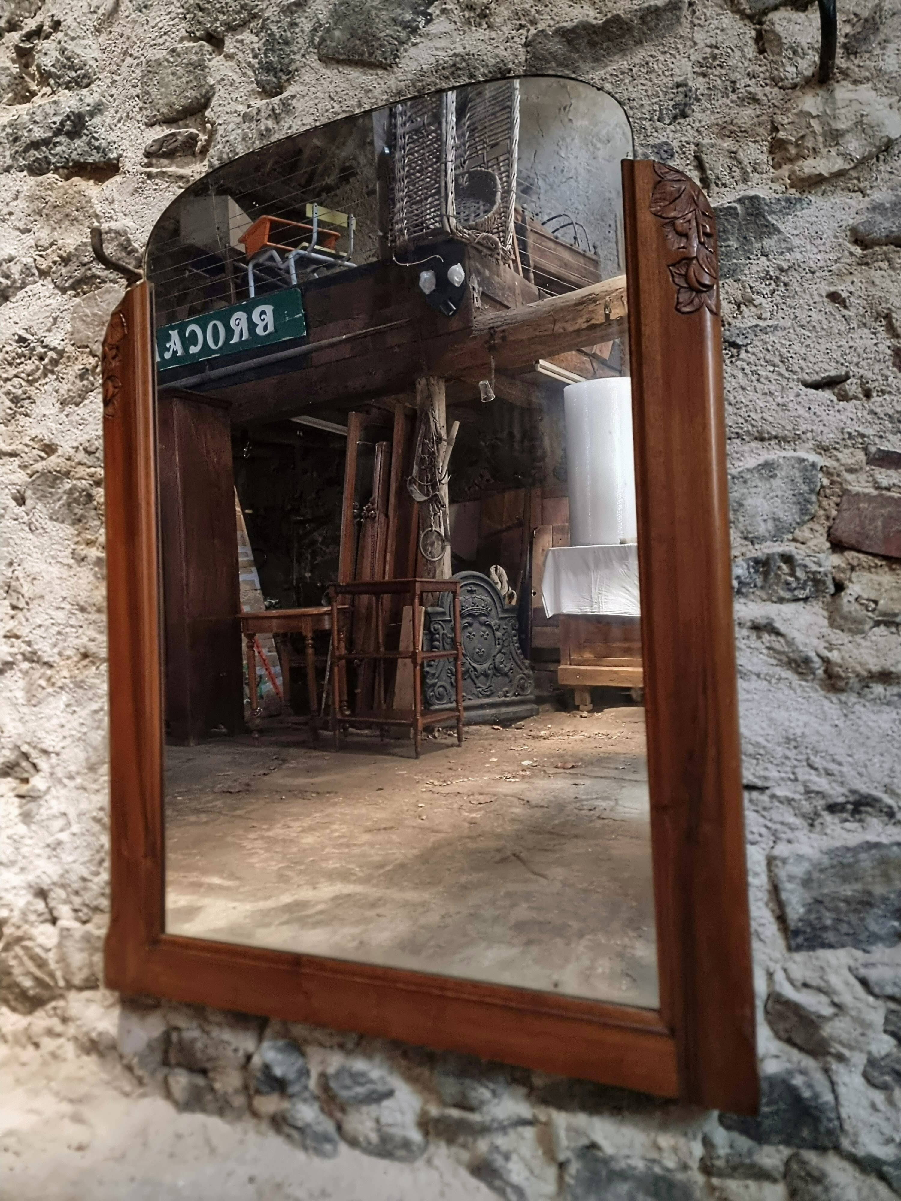 French Art Deco walnut mirror – sculpted wall mirror from the 1920s in France