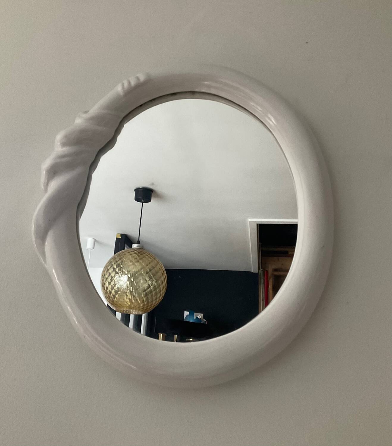 Vintage glazed ceramic mirror from the 70s